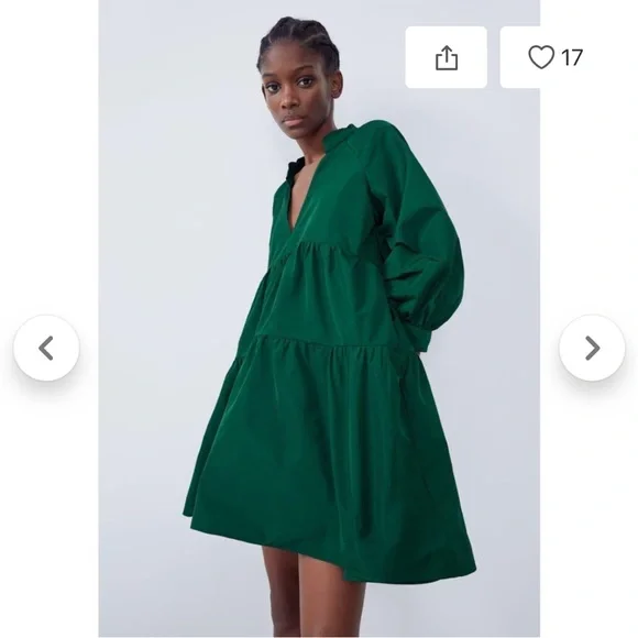 Zara | Dresses | Zara Green Taffeta Voluminous Dress | Poshmark
